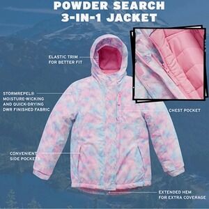 NEW! EDDIE BAUER GIRLS POWDER SEARCH 3-IN-1 JACKET PINK, BLUE, GREEN M 10/12